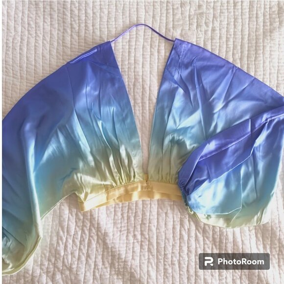 Retrofete 2-Piece Set Rainbow Sky Silk Wide Leg Pants Crop Top Set Womens Medium - Picture 10 of 14